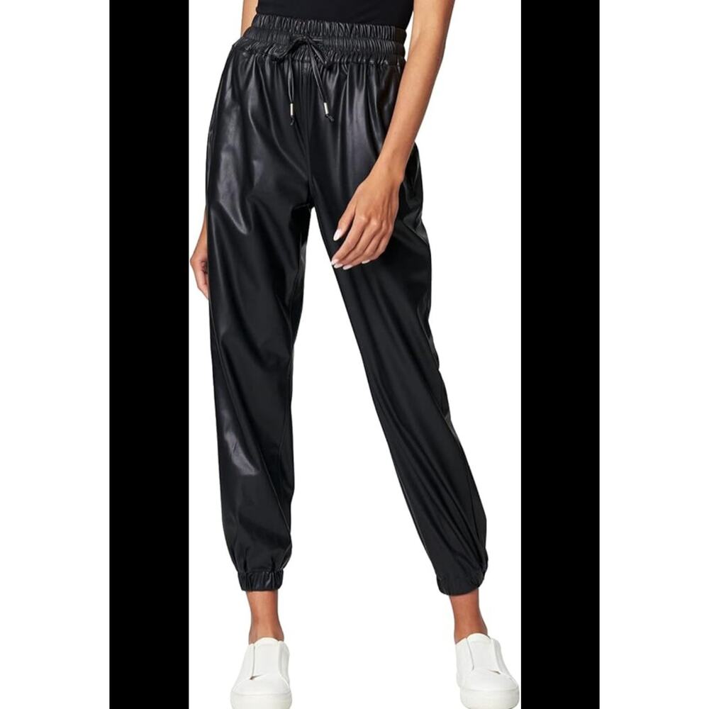 BLANKNYC Vegan Leather NWT Elastic Waist Leg Jogger Slash Pockets Black Pants-29 - Picture 1 of 7